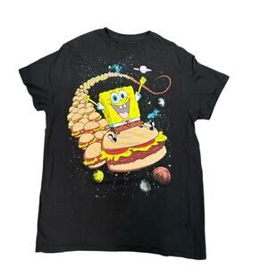 Nickelodeon Spnongebob Squarepants T-Shirt Medium Flying Burgers Black